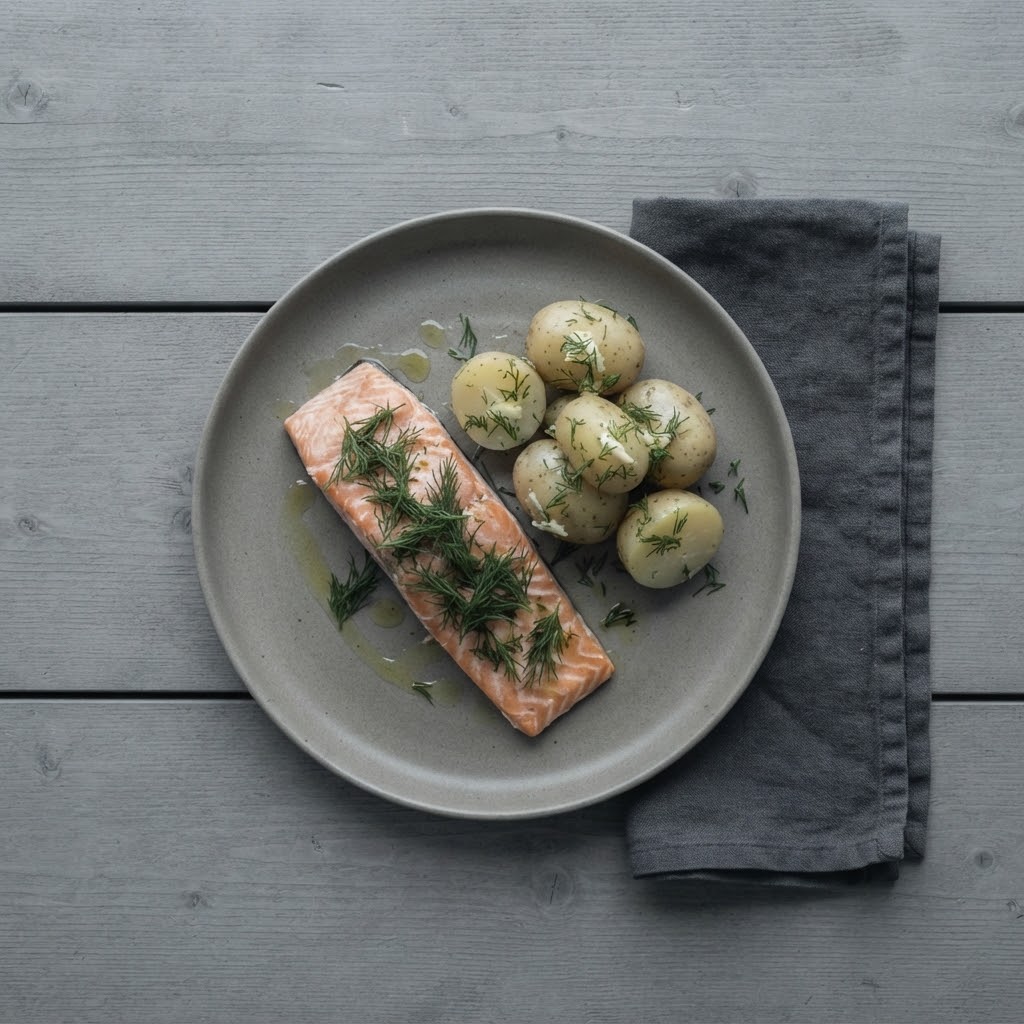 Artist's impression of a planned dish: Arctic char with dill