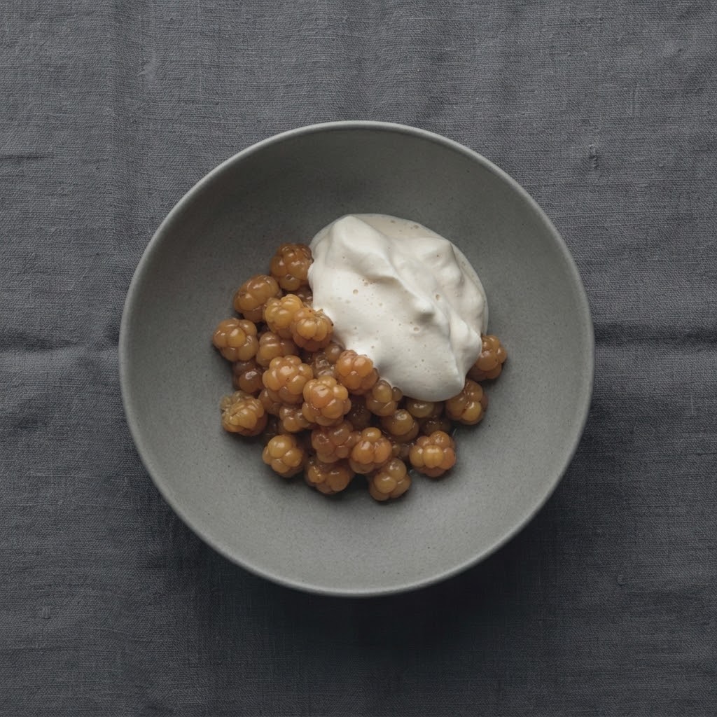 Artist's impression of a planned dessert of cloudberries