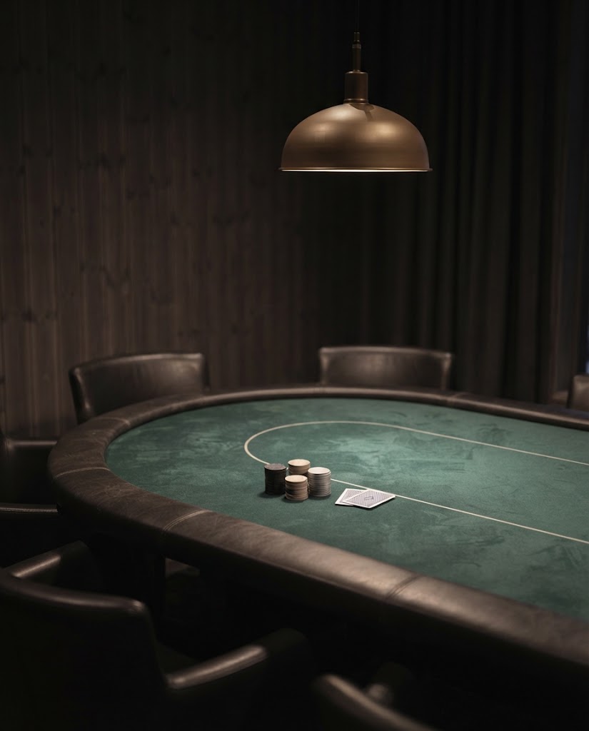 Artist's impression of the planned poker room: a single table with unmarked chips and no players