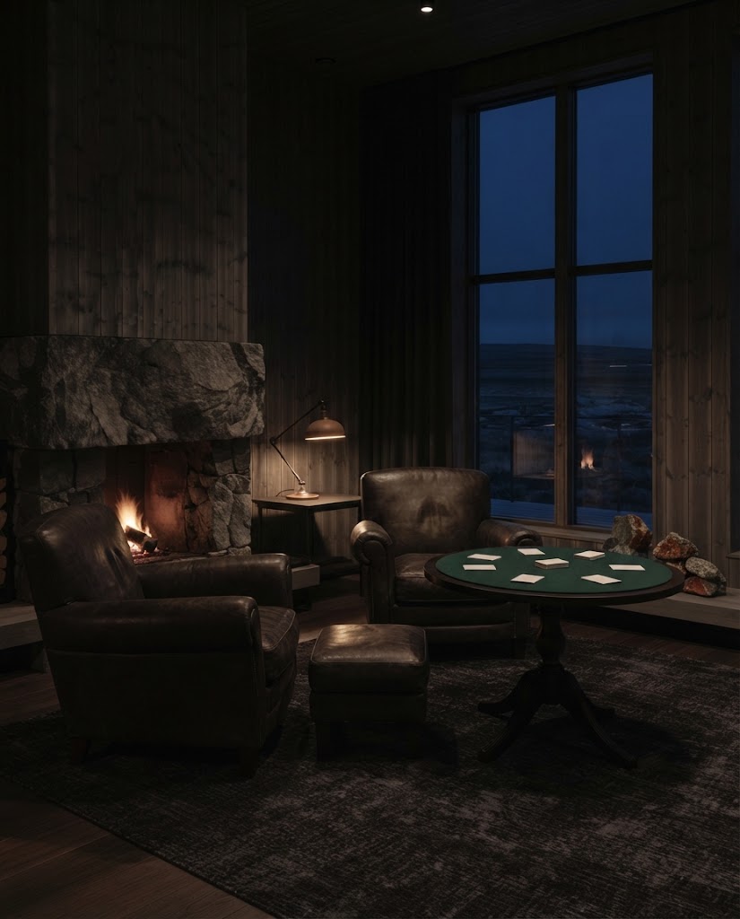 Artist's impression of the planned private salon: armchairs, an open fire and one table