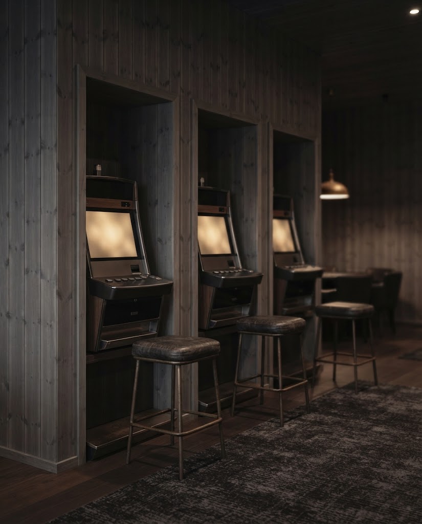 Artist's impression of the planned gaming salon: discreet machines set into timber niches with a soft glow