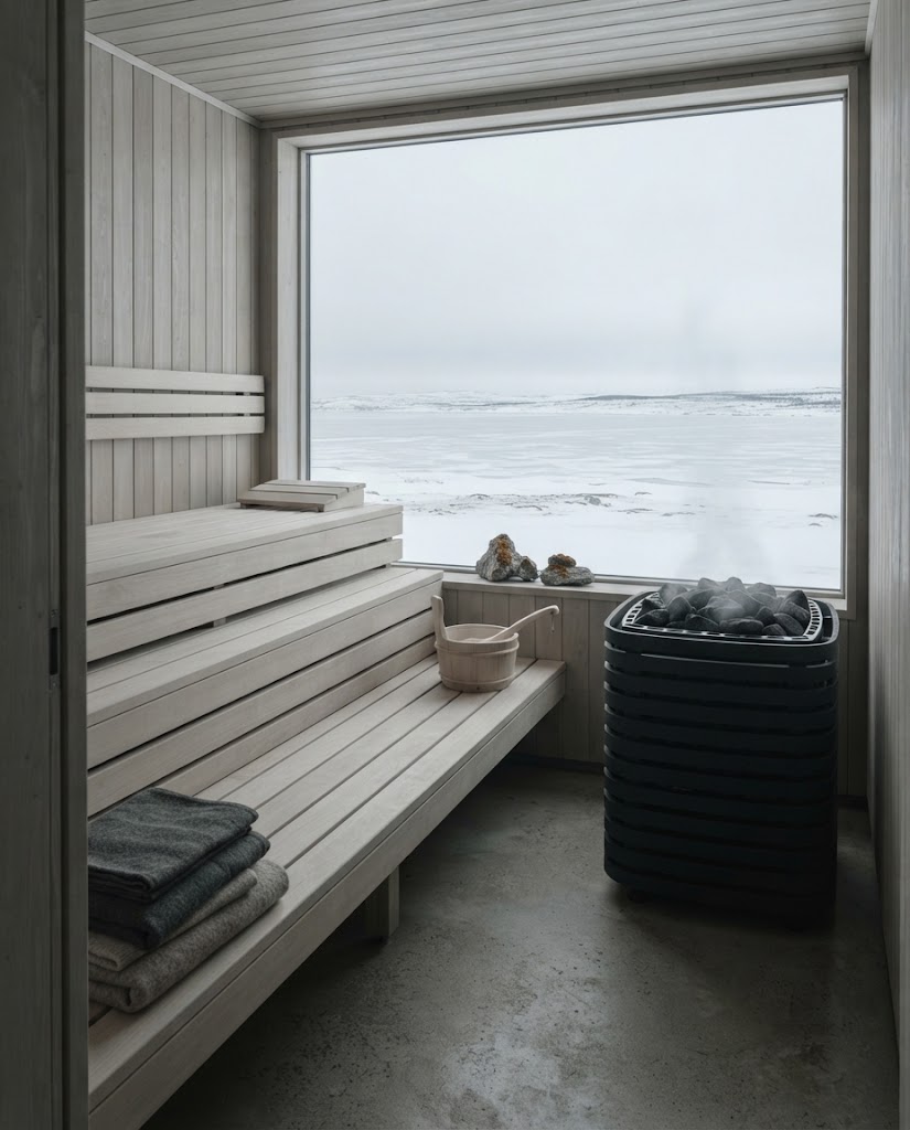 Artist's impression of the planned sauna with a panoramic window onto the icy sea